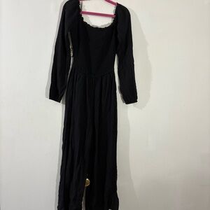 Hollister Women's Black Wide Leg Cropped Jumpsuit Smocked Long Sleeve Sz XS Y2K